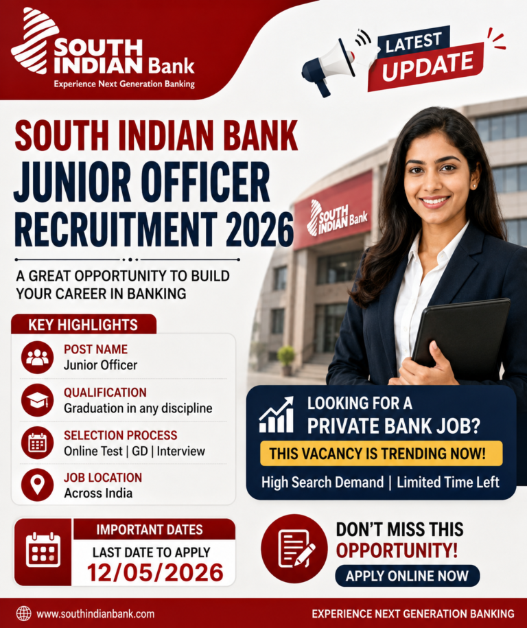 South Indian Bank Junior Officer Recruitment 2026: Apply Online, Eligibility, Salary, Last Date