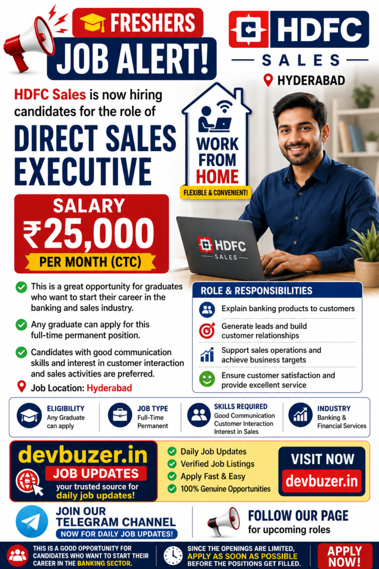 HDFC SALES jobs in hyderabad for freshers – work from home jobs in hyderabad